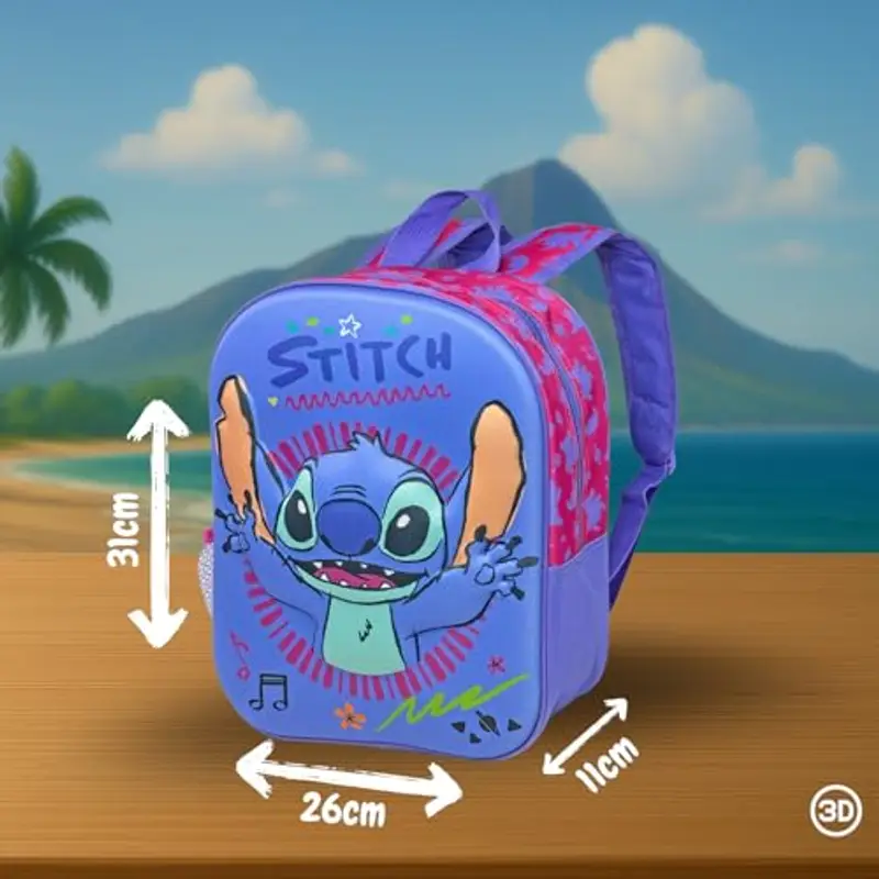 Clondo Zaino Asilo 3D 31×26×11?cm – Zainetto per Bambina – Per Stitch Fan – Poliestere Resistente – Spallacci Imbottiti e Tasche Laterali – Perfetto Nido e Viaggio – Unisex 2?6?anni miniatura 2