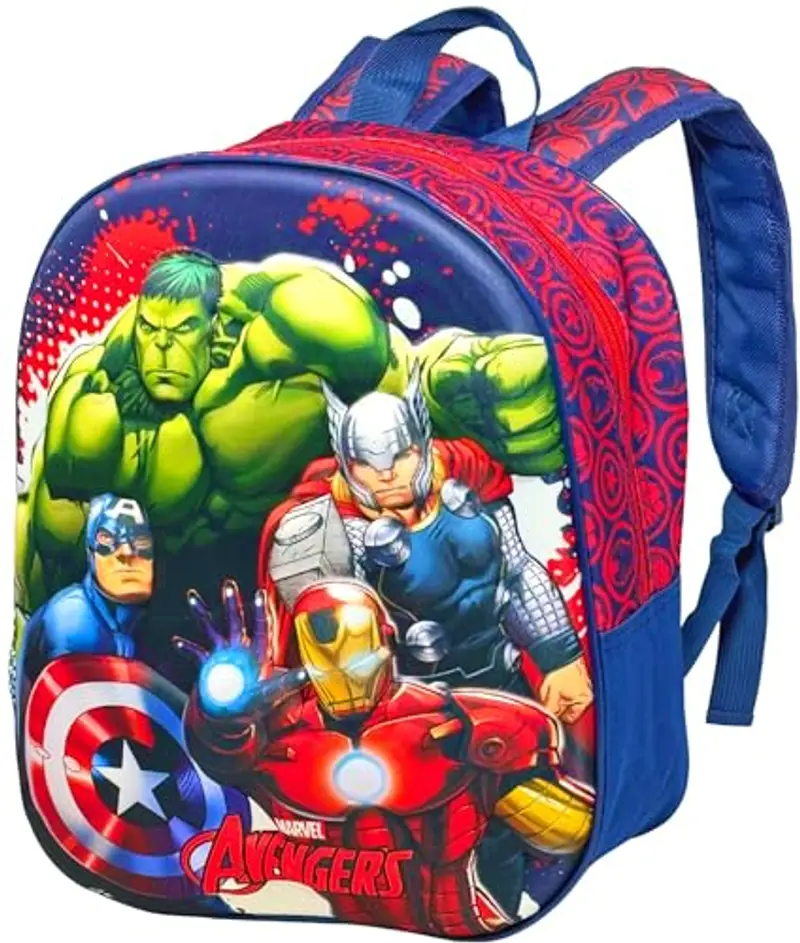 Clondo Zaino Asilo 3D 31×26×11?cm – Zainetto per Bambino – Per Avengers Fan – Poliestere Resistente – Spallacci Imbottiti e Tasche Laterali – Perfetto Nido e Viaggio – Unisex 2?6?anni