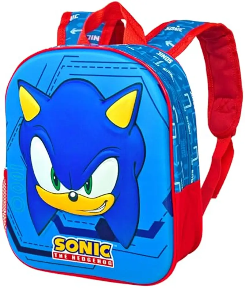 Clondo Zaino Asilo 3D 31×26×11?cm – Zainetto per Bambino – Per Sonic Fan – Poliestere Resistente – Spallacci Imbottiti e Tasche Laterali – Perfetto Nido e Viaggio – Unisex 2?6?anni