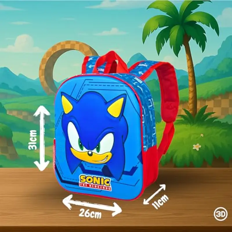 Clondo Zaino Asilo 3D 31×26×11?cm – Zainetto per Bambino – Per Sonic Fan – Poliestere Resistente – Spallacci Imbottiti e Tasche Laterali – Perfetto Nido e Viaggio – Unisex 2?6?anni miniatura 2