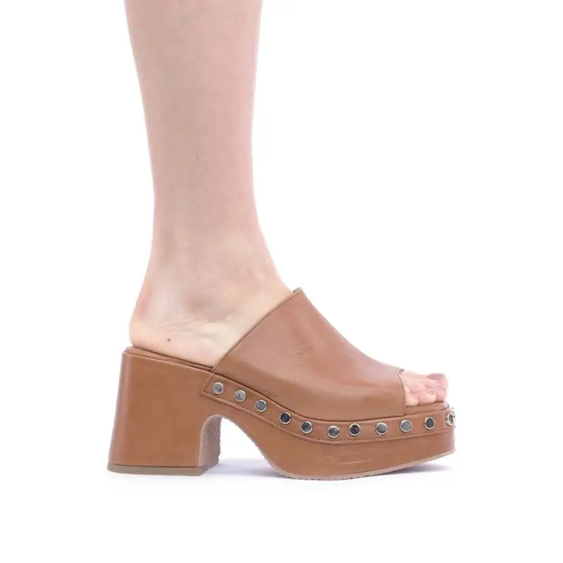 Club Style Sabot Aperto Anni 70 Cuoio Borchie - 36