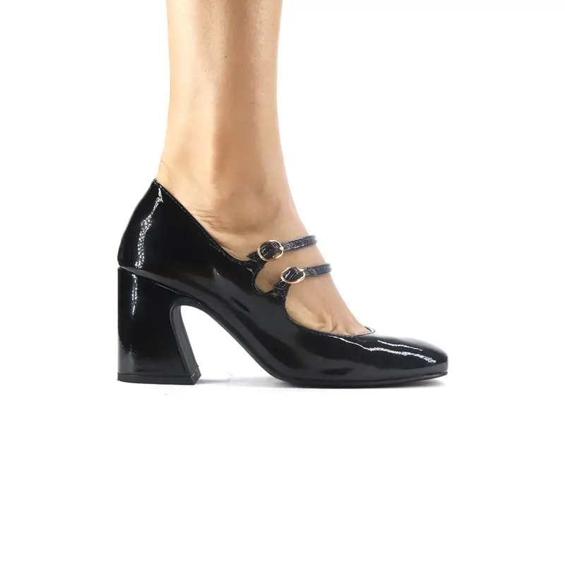 Club Style Scarpa Tacco Doppio Cinturino Nero - 35