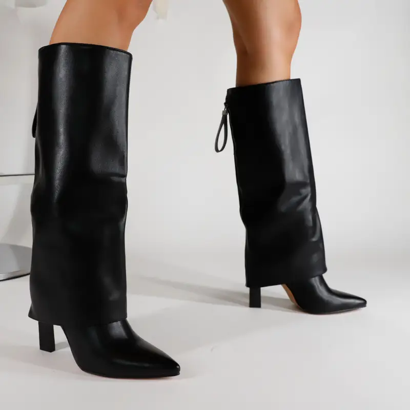 Stivale Tacco Ghetta Pelle Nero