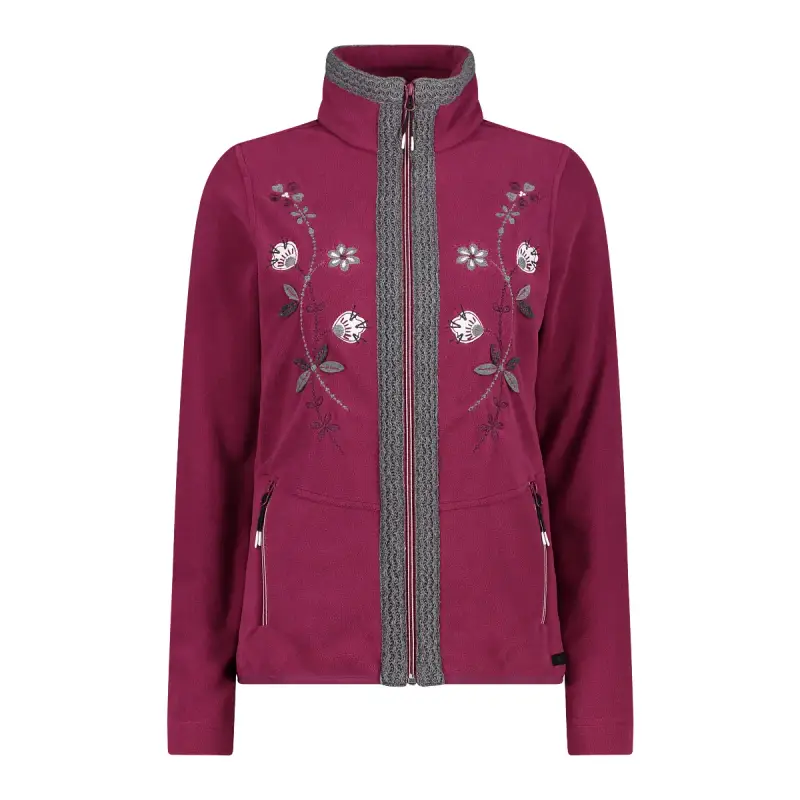 Felpa con zip e ricamo floreale donna CMP