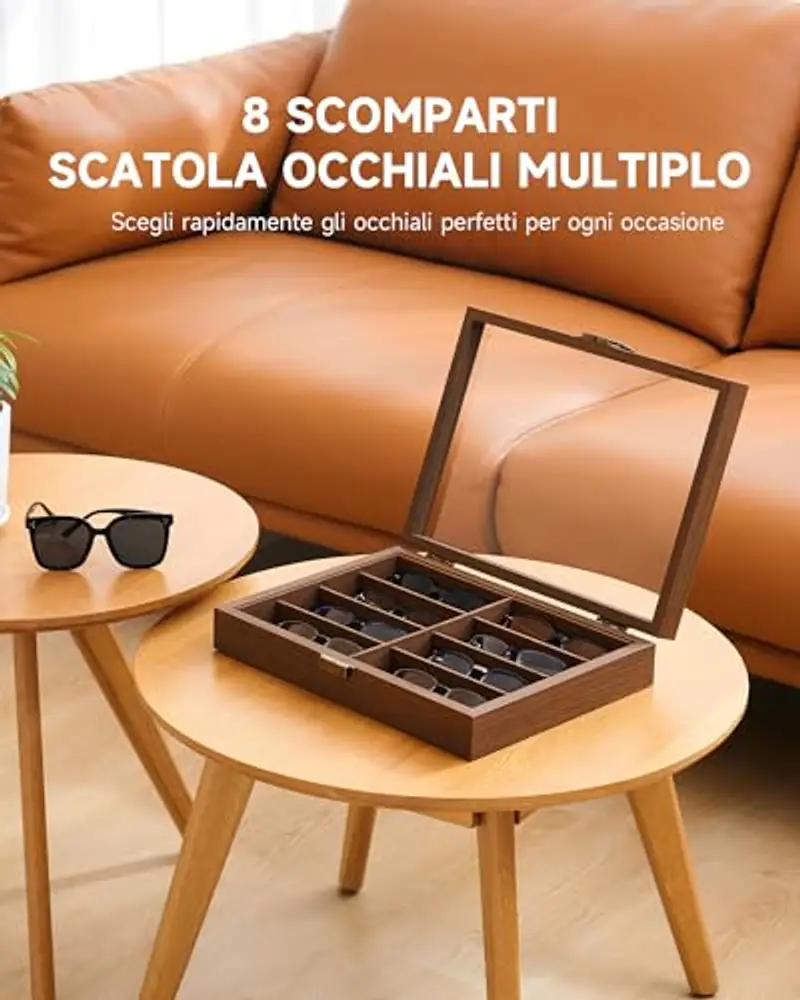 CO-Z Scatola per Occhiali da Sole in Legno, Porta Occhiali Multiplo con Serratura, Cassettiera per Conservare e Montare miniatura 2