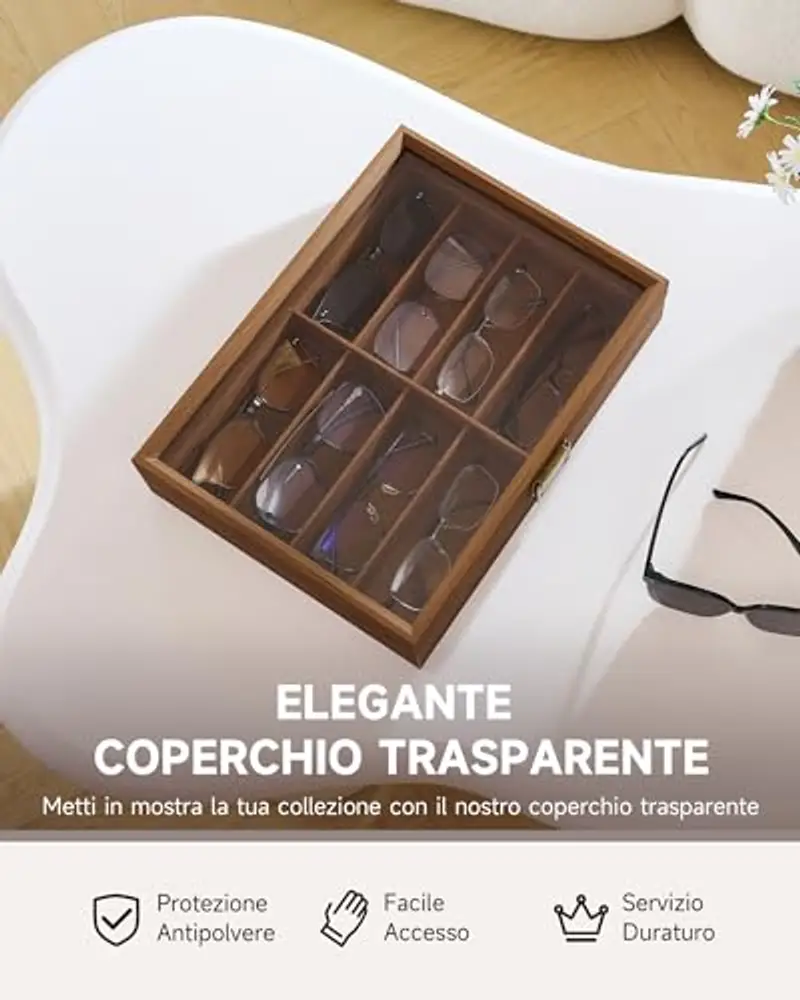 CO-Z Scatola per Occhiali da Sole in Legno, Porta Occhiali Multiplo con Serratura, Cassettiera per Conservare e Montare miniatura 3