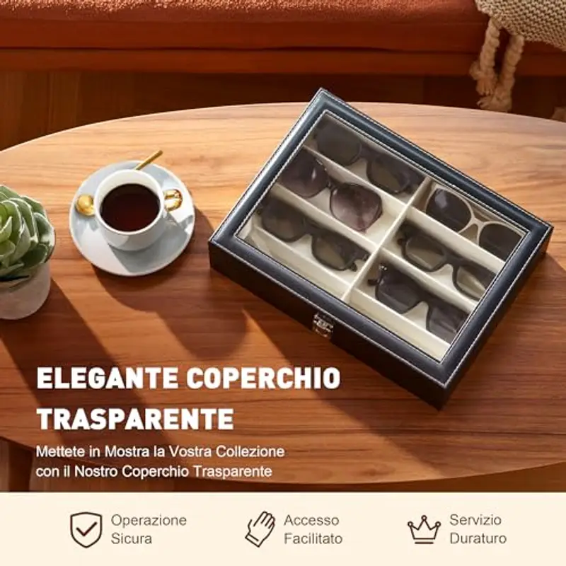 CO-Z Scatola per Occhiali da Sole in Pelle Cassettiera per Conservare e Montare Occhiali/Orologi/Gioielli/Occhiali miniatura 3