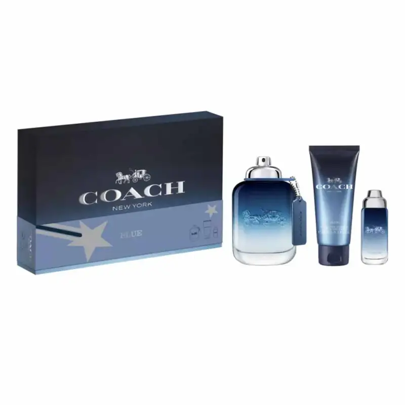 Set Coach Blue Eau De Toilette per uomo 100 ml + Blue Eau De Toilette per uomo 15 ml + Blue Shower Gel Barba e Capelli 100 ml