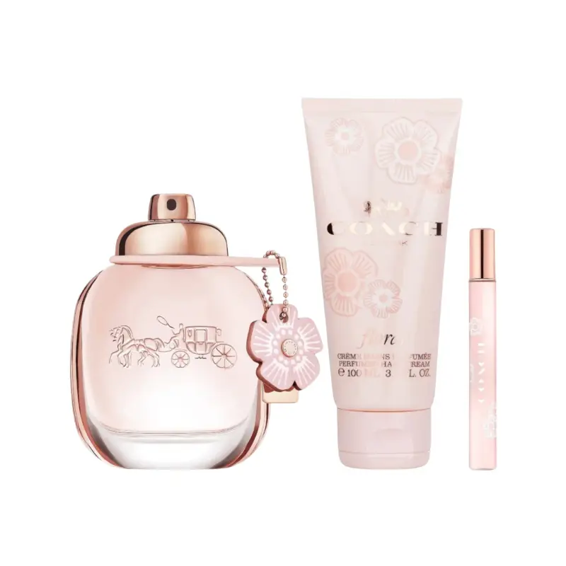 Set Coach Eau de Parfum floreale da donna 90 ml + Eau de Parfum floreale da donna 7,5 ml + Lozione corpo floreale per tutto il corpo 100 ml