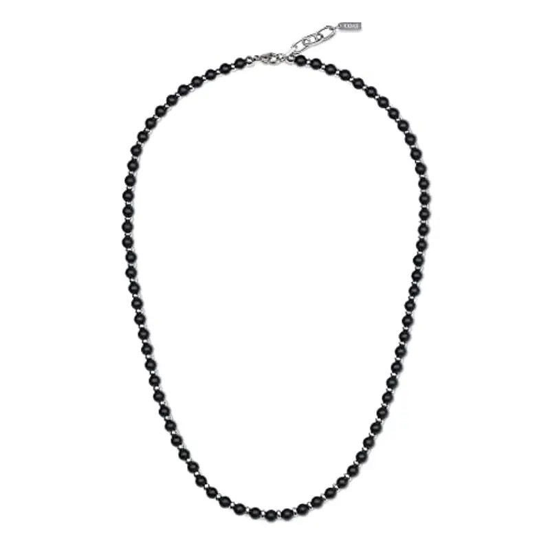 COAI Collana Unisex con Perle di Onice Opaco e Acciaio Inox, Collana Pietre Naturali da Uomo e da Donna