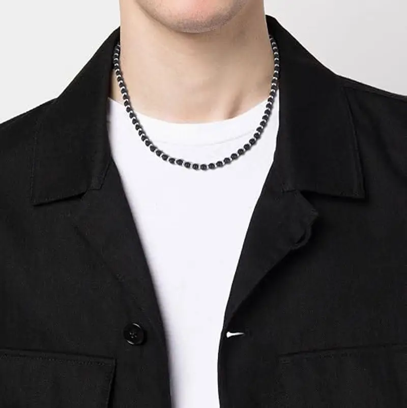 COAI Collana Unisex con Perle di Onice Opaco e Acciaio Inox, Collana Pietre Naturali da Uomo e da Donna miniatura 3