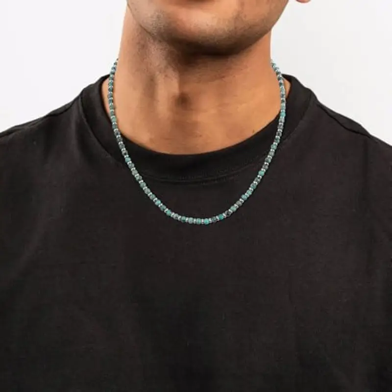 COAI Collana Unisex con Perle di Turchese Africano e Acciaio Inox, Collana Uomo Donna con Perline di Pietre Dure miniatura 2