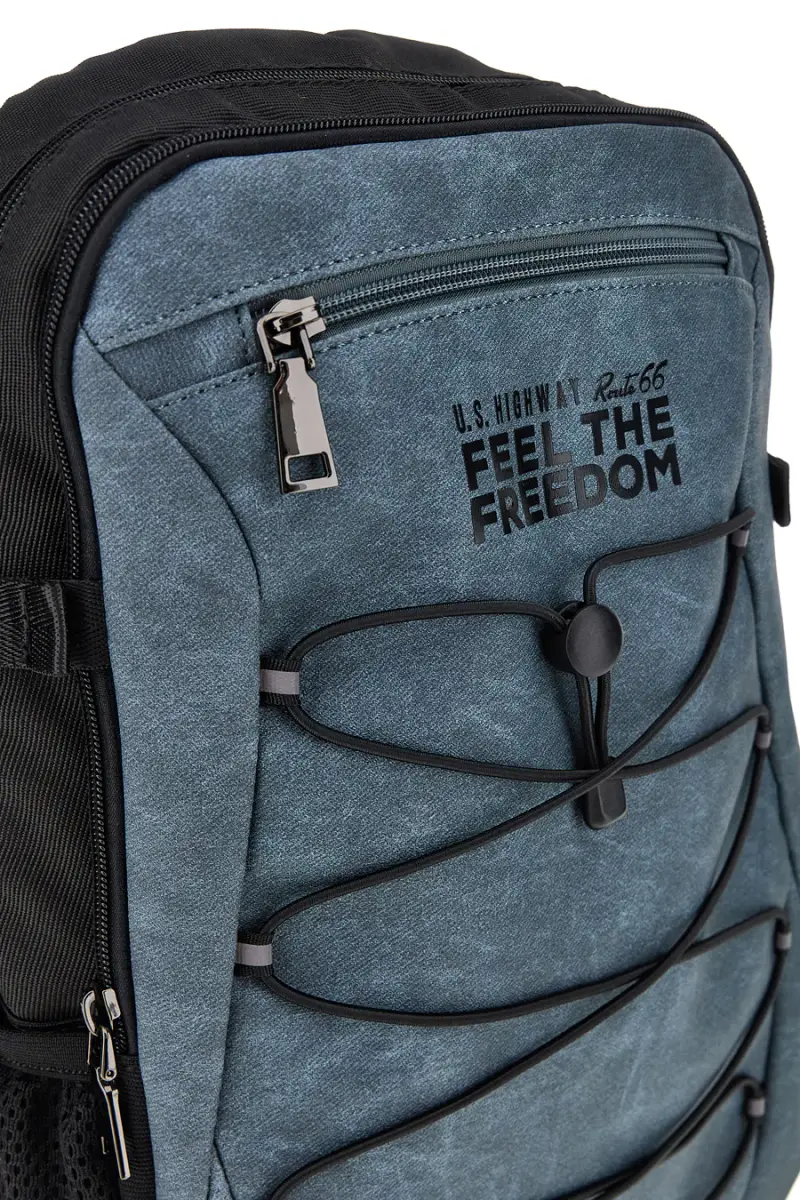 Zaino blu e nero con tasche multiple e cordini frontali Route 66 61992/L/SETRN [JEANS] miniatura 2
