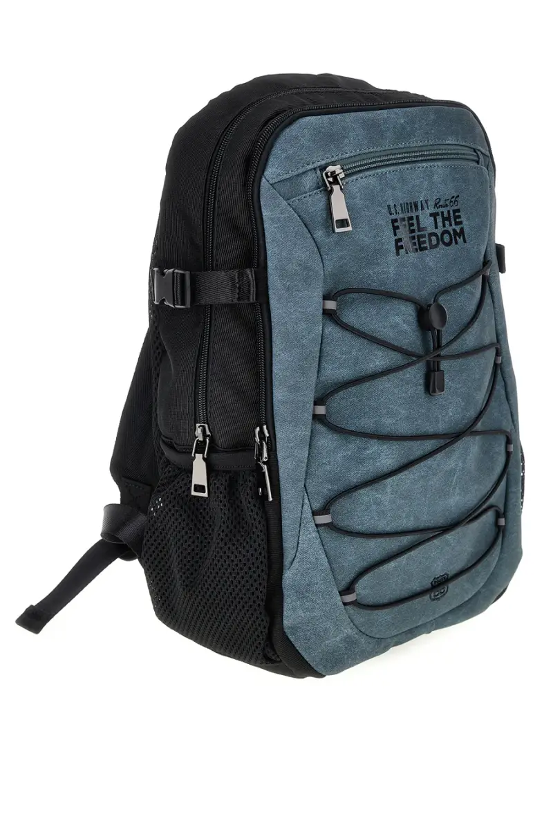 Zaino blu e nero con tasche multiple e cordini frontali Route 66 61992/L/SETRN [JEANS] miniatura 3