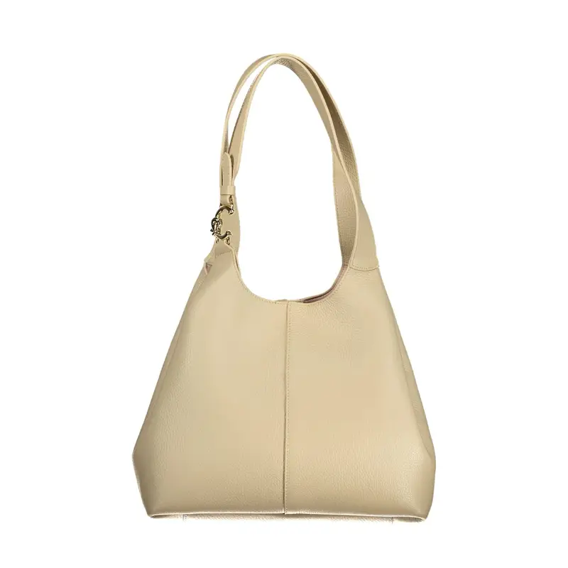 Borsa a Spalla Pelle Donna Beige Dettagli a Contrasto