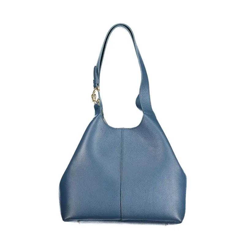 Borsa a Spalla Pelle Donna Blu Dettagli a Contrasto