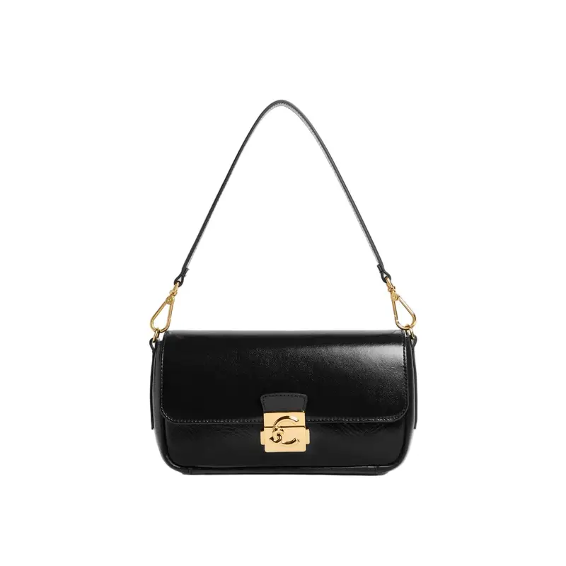 Borsa a Tracolla Pelle Donna Nera Logo Nero