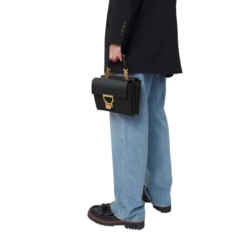 Borsa Donna a Mano con Tracolla Nera, In Vera Pelle, Arlettis Small Nero miniatura 2