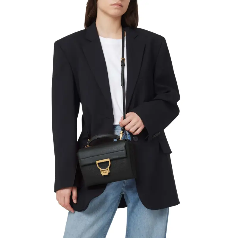 Borsa Donna a Mano con Tracolla Nera, In Vera Pelle, Arlettis Small Nero miniatura 3