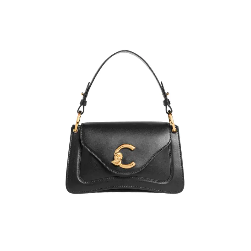 Borsa Donna a Mano con Tracolla Nera, In Vera Pelle, C‑Me Calf Mini Nero
