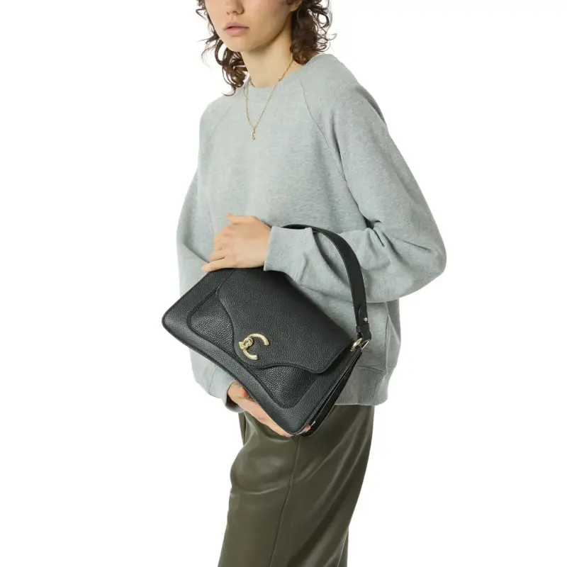 Borsa Donna a Mano Nera con Tracolla, In Vera Pelle, C-Me Medium Nero miniatura 2