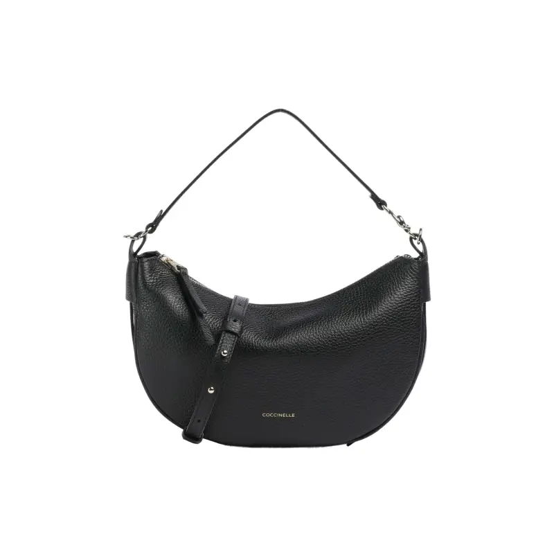 Borsa Donna a Spalla Nera con Tracolla, In Vera Pelle, C-Easy Nero