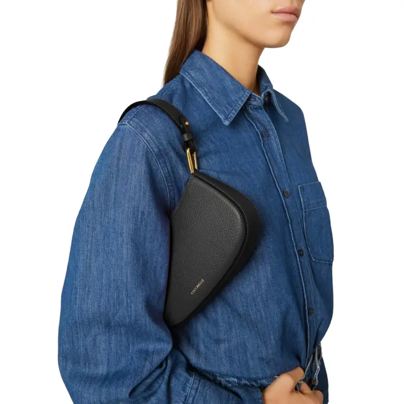 Borsa Donna Hobo a Spalla Nera, In Vera Pelle, Merveille Nero miniatura 2