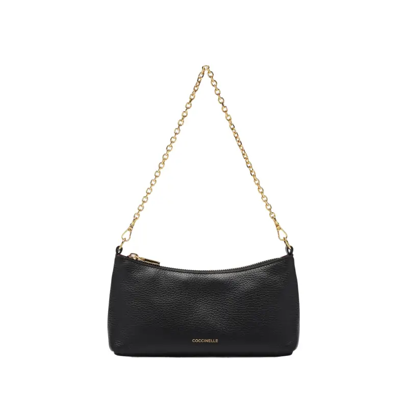 Borsa Donna Nera con Catena e Tracolla Regolabile, In Vera Pelle, Aura Nero