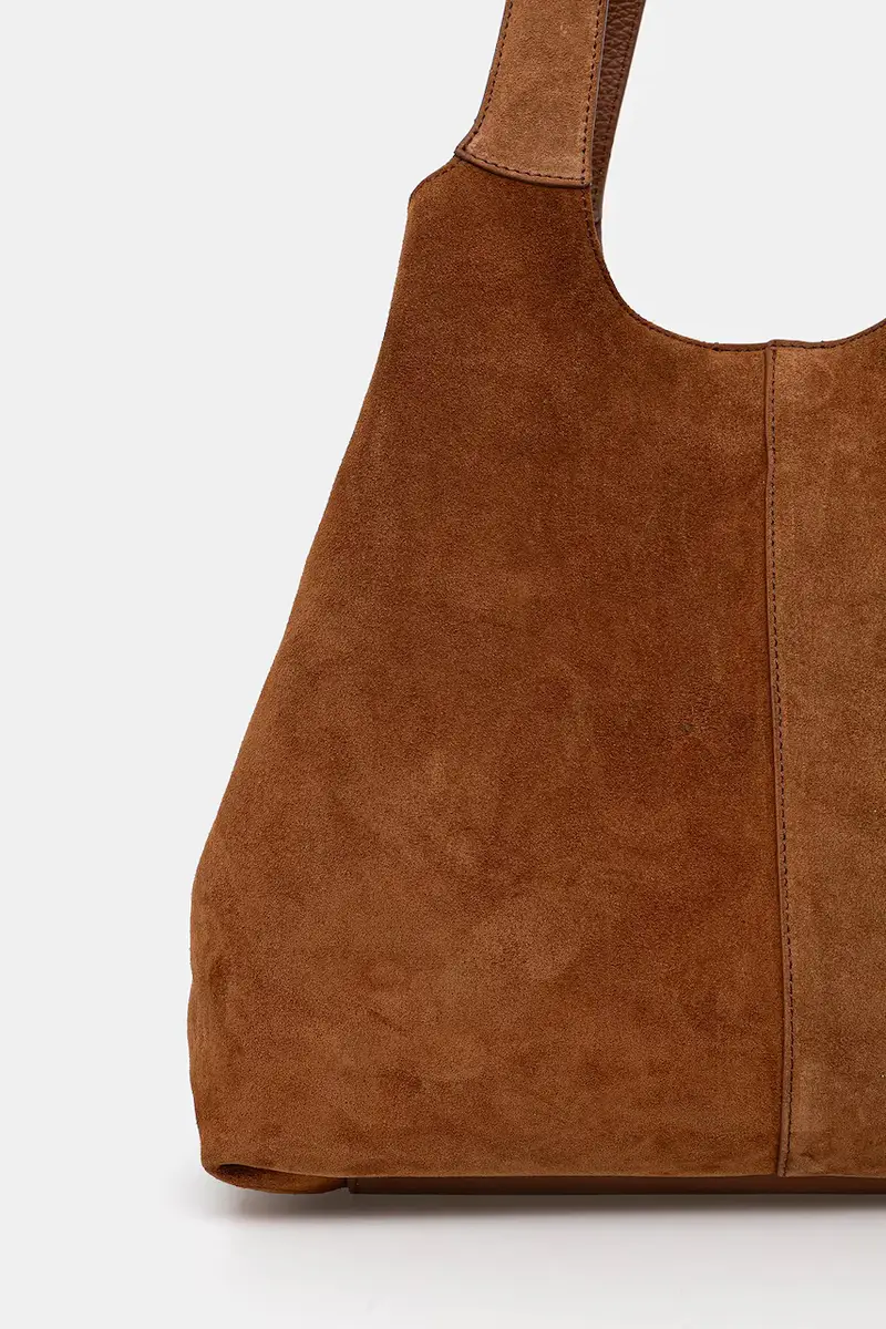 borsa in pelle scamosciata Marrone miniatura 3