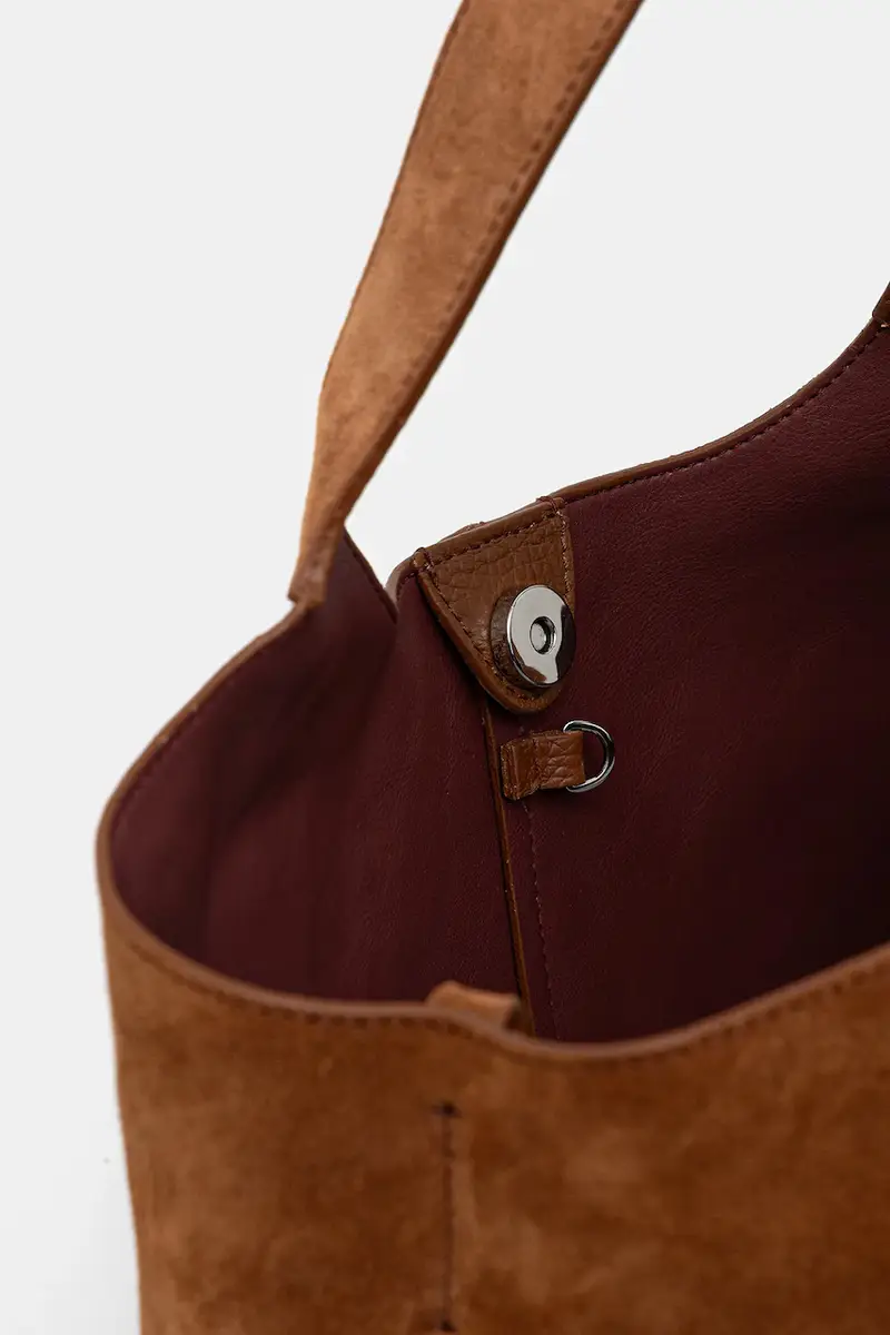 borsa in pelle scamosciata Marrone miniatura 5