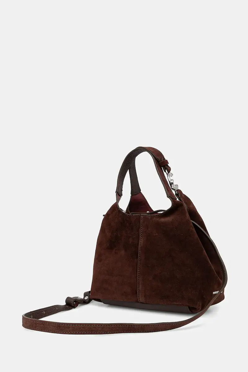 borsa in pelle scamosciata Marrone miniatura 3