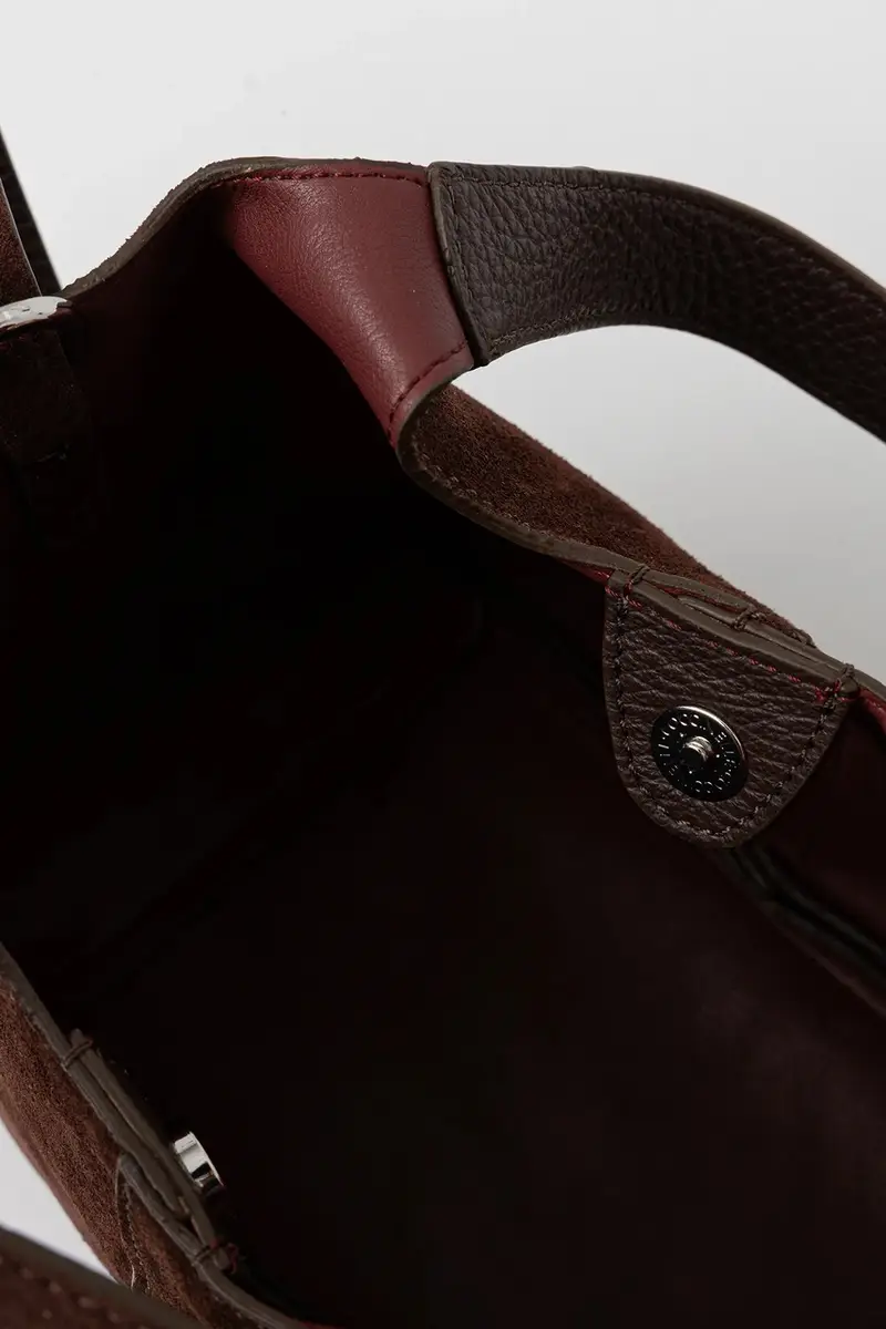 borsa in pelle scamosciata Marrone miniatura 5