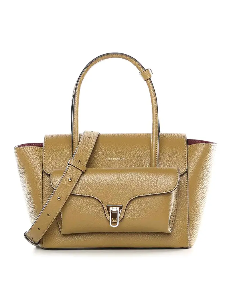 Borsa media in pelle Double Beat Beige