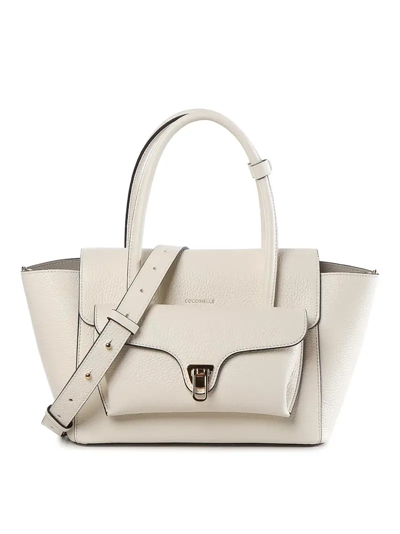 Borsa media in pelle Double Beat Beige