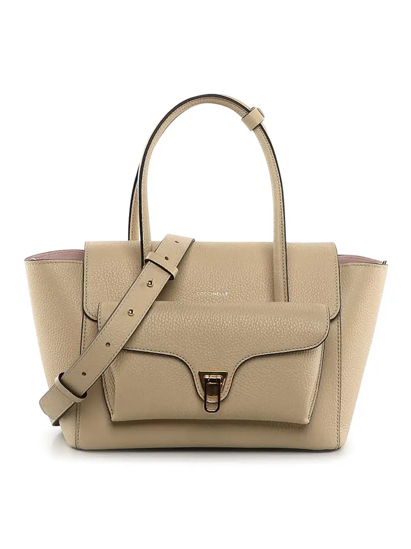 Borsa media in pelle Double Beat Beige