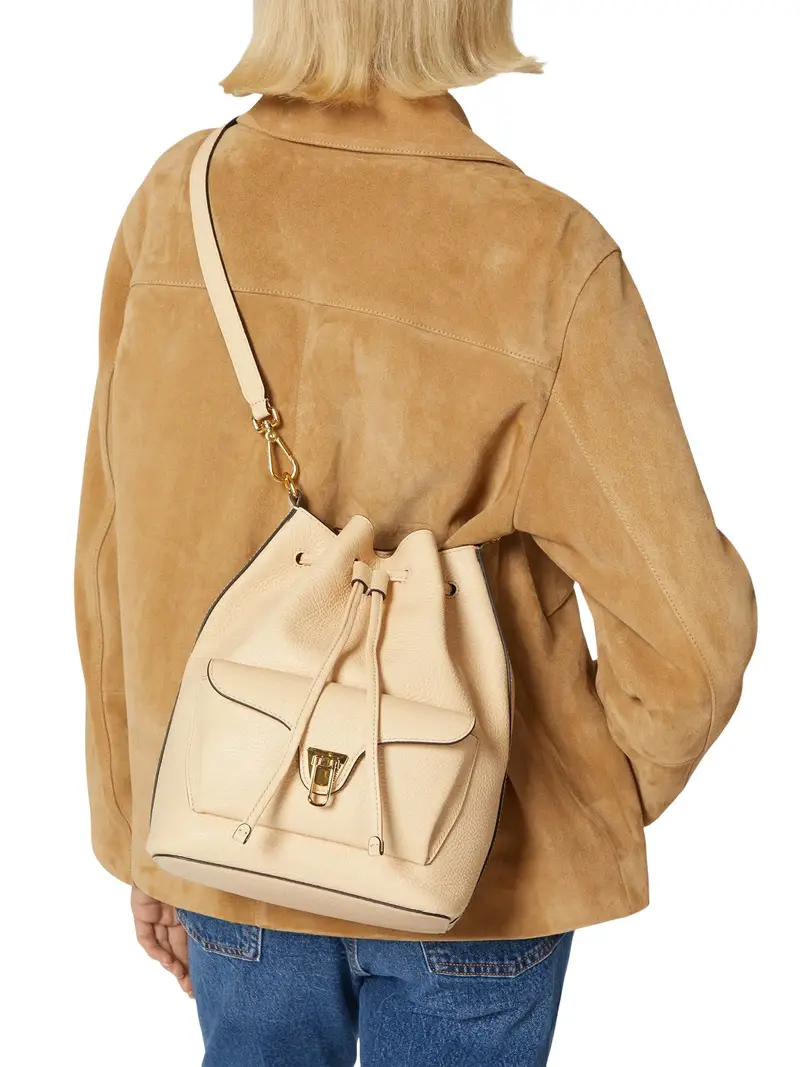 Borsa Secchiello Donna Marrone, In Vera Pelle Beat Generation miniatura 2