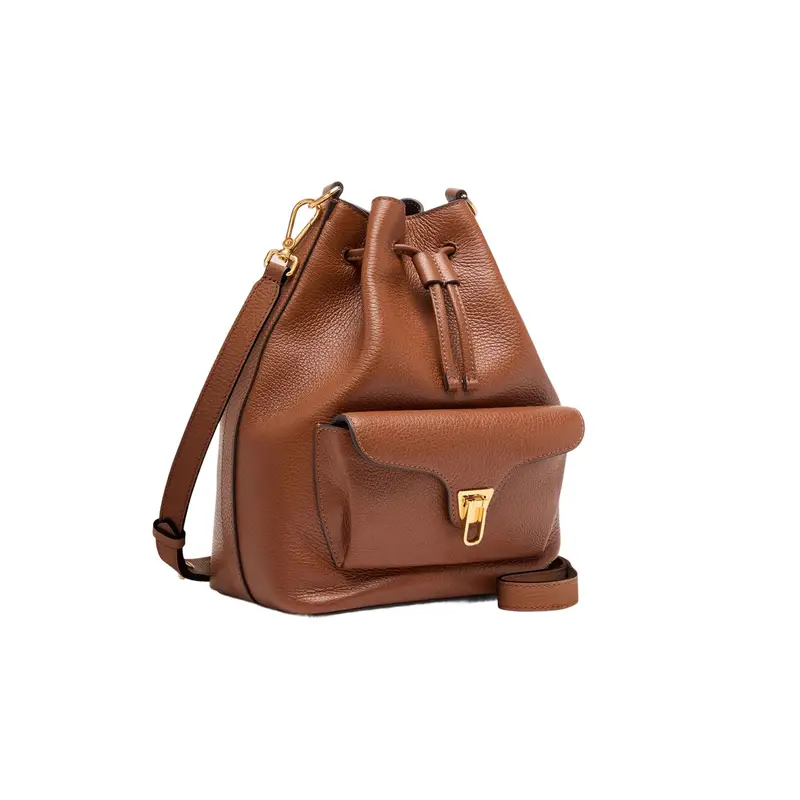 Borsa Secchiello Donna Marrone, In Vera Pelle Beat Generation miniatura 3