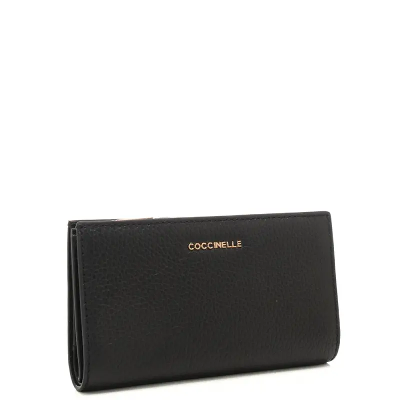 portafoglio a libro da donna metallic soft in vera pelle nero miniatura 2