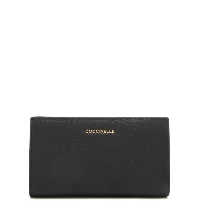 portafoglio a libro da donna metallic soft in vera pelle nero