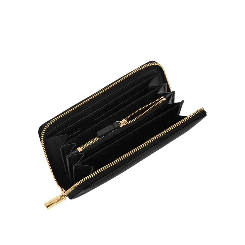 Portafoglio Donna Grande Nero, In Vera Pelle, Metallic Soft Large Nero miniatura 2