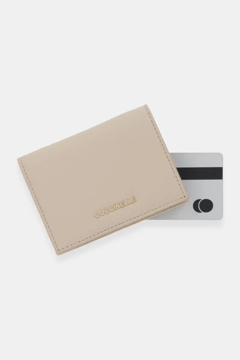 portafoglio in pelle Beige miniatura 4