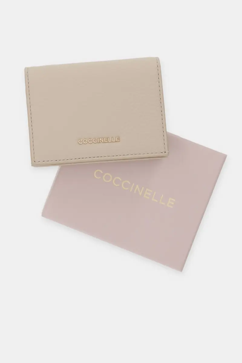 portafoglio in pelle Beige miniatura 5