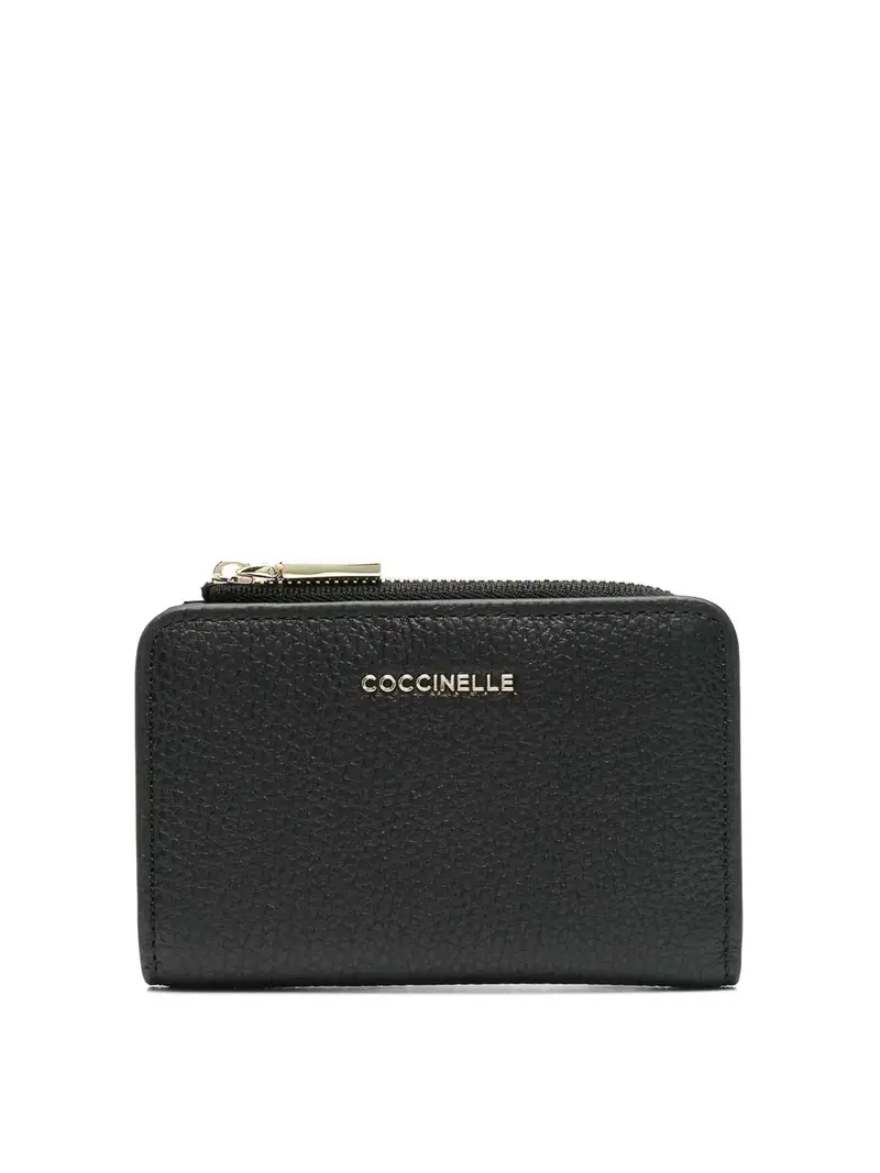 Portafoglio metallico morbido zippato Nero