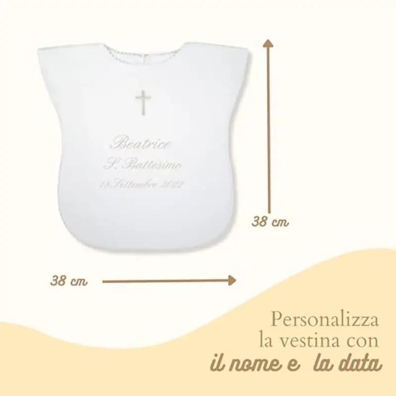 Coccole - Vestina da Battesimo Bimba a Tema Croce Panna - Vestina per Battesimo Personalizzato con Nome e Data - Veste miniatura 2