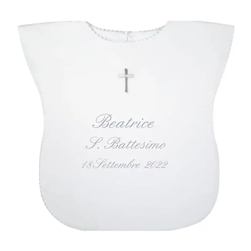 Coccole - Vestina da Battesimo Bimbo a Tema Croce Argento - Vestina per Battesimo Personalizzato con Nome e Data -