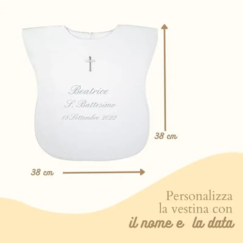 Coccole - Vestina da Battesimo Bimbo a Tema Croce Argento - Vestina per Battesimo Personalizzato con Nome e Data miniatura 2