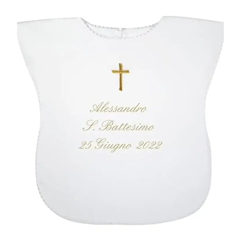 Coccole - Vestina da Battesimo Bimbo a Tema Croce Oro - Vestina per Battesimo Personalizzato con Nome e Data - Veste