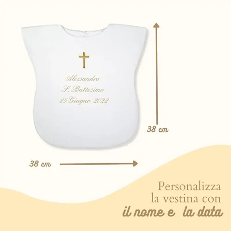 Coccole - Vestina da Battesimo Bimbo a Tema Croce Oro - Vestina per Battesimo Personalizzato con Nome e Data - Veste miniatura 2