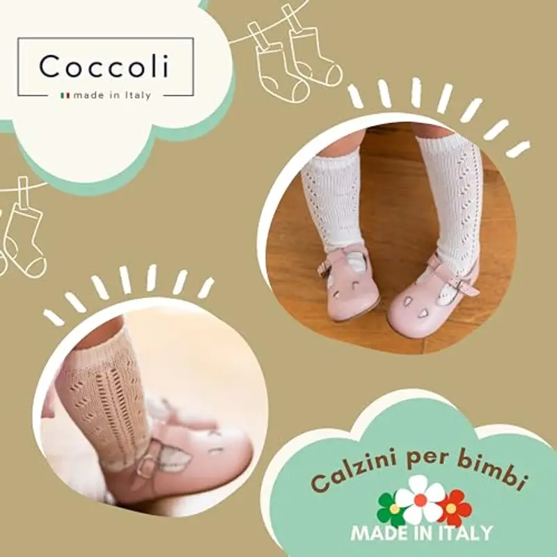 Coccoli | 3 Paia di Calzini Lunghi Neonato in Cotone Elasticizzato con Motivo Traforato a Tinta Unita, Made in Italy miniatura 2