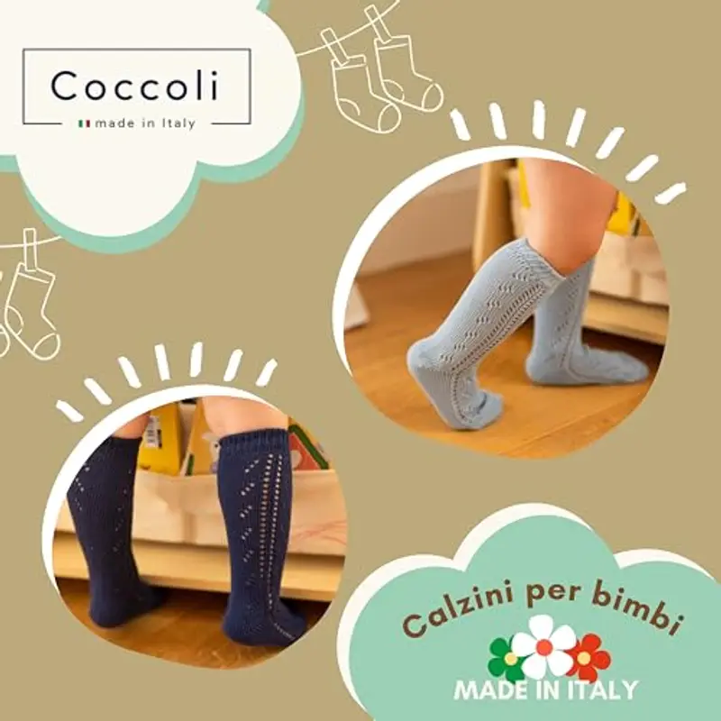 Coccoli | 3 Paia di Calzini Lunghi Neonato in Cotone Elasticizzato con Motivo Traforato a Tinta Unita, Made in Italy miniatura 2